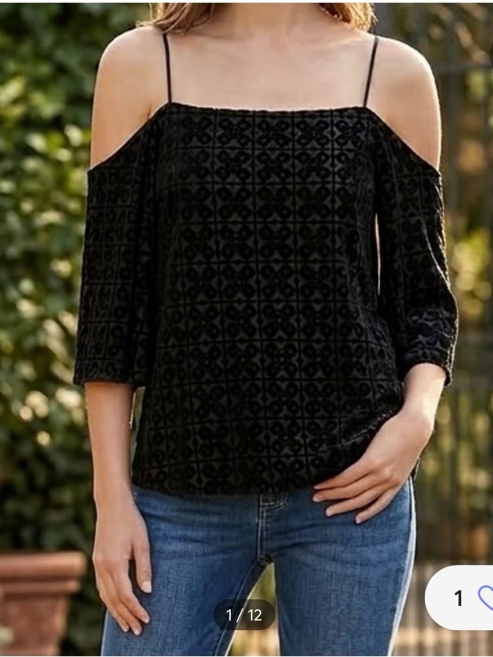 Bailey 44 Black Anthropologie Cold-Shoulder Cut Velvet Camisole Top size small